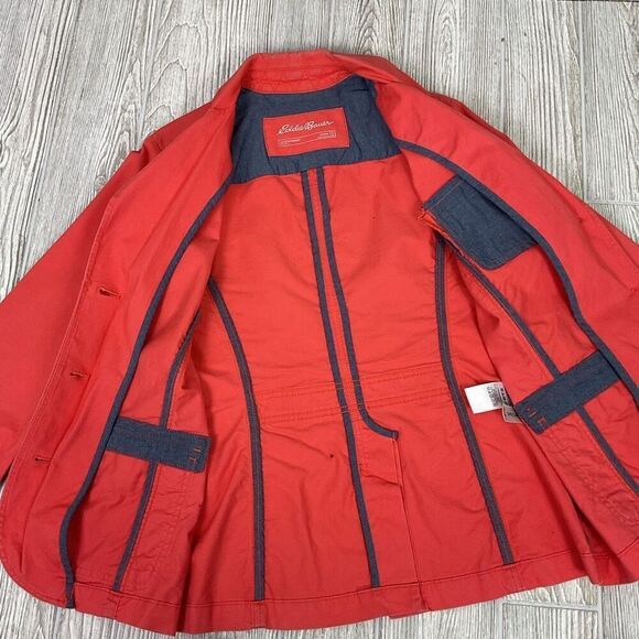 Eddie Bauer Women's Size 10 Legend Wash Coral Color Twill Button Down Jacket Coa - Picture 8 of 9